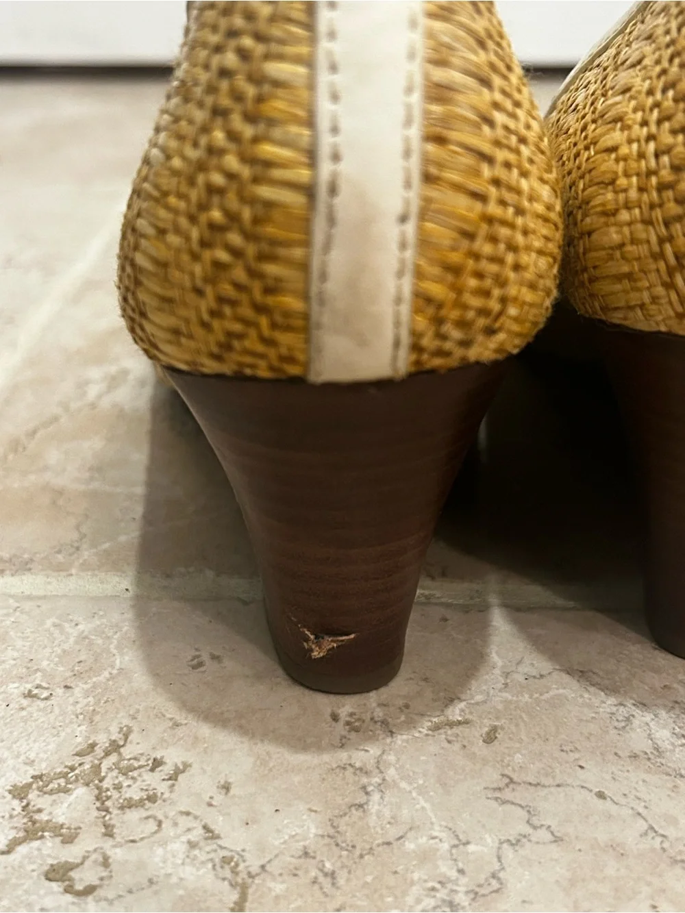 Tory Burch Sally Raffia Natural White Straw Woven Wedge Heels Size 9.5 M